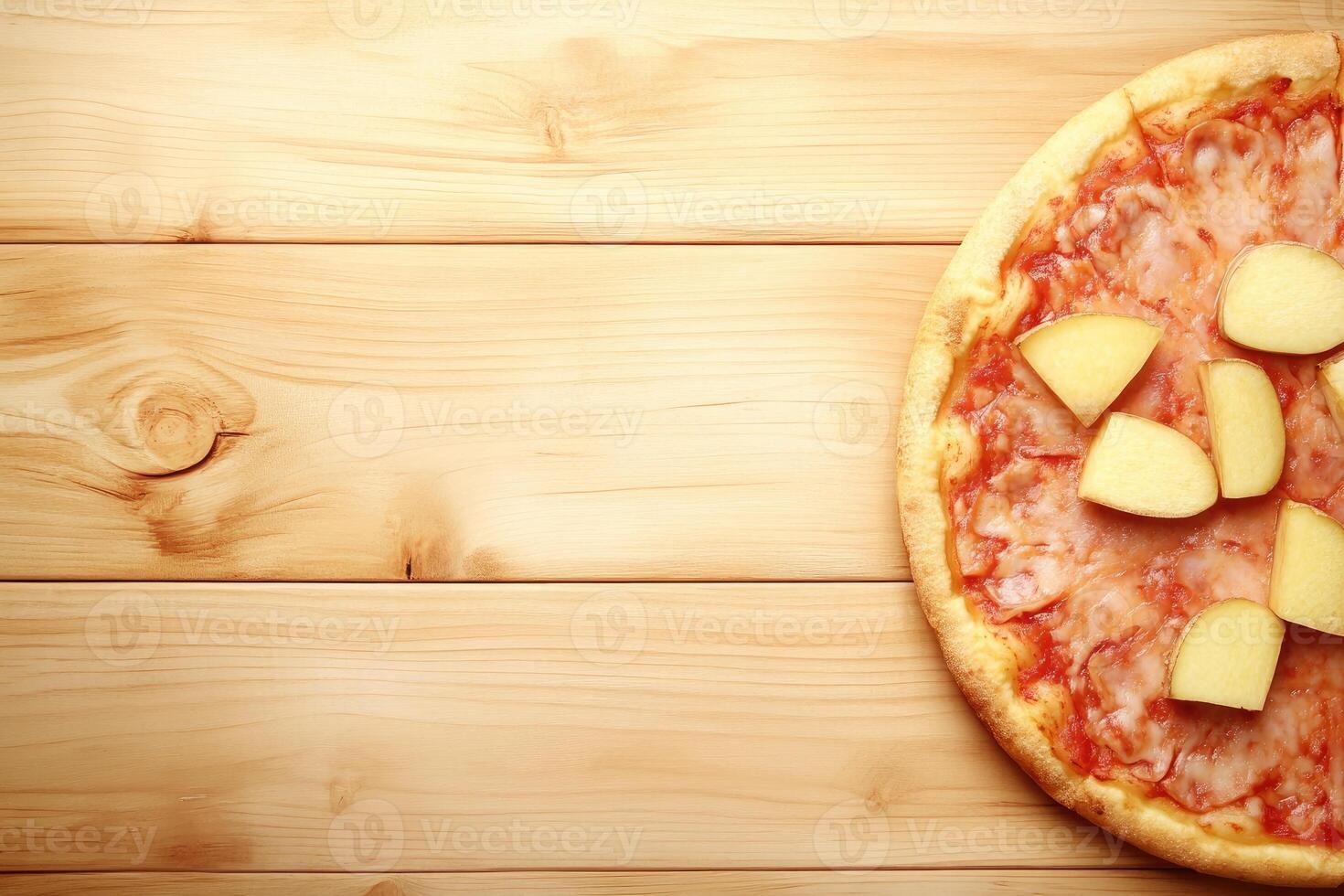 Delicious pizza with diced potatoes and ham photo