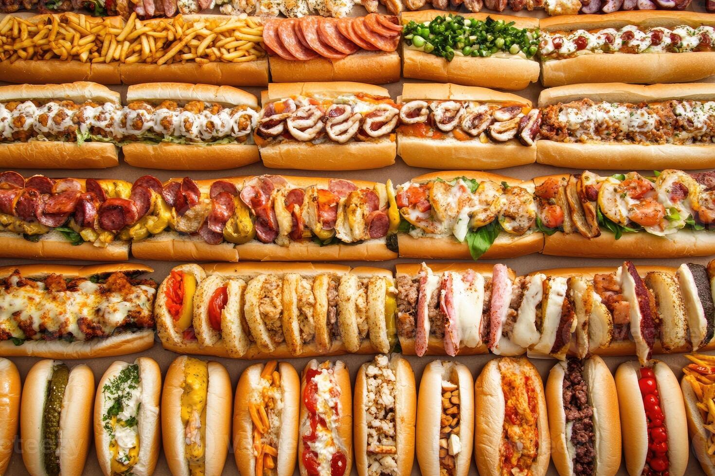 A vast array of gourmet hot dogs and subs photo