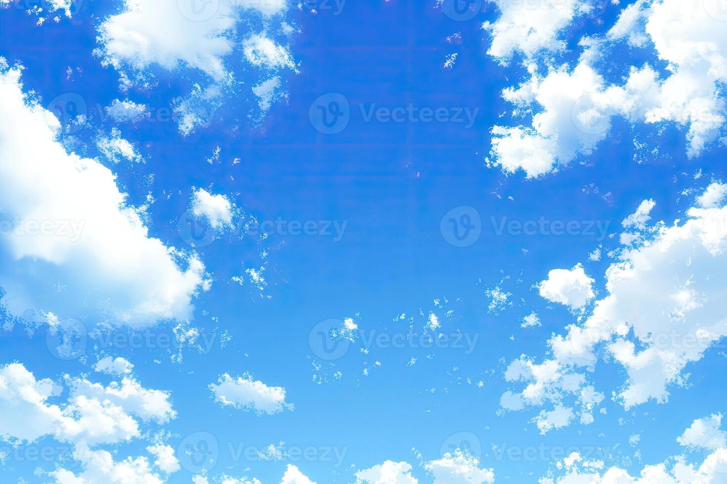 Clear, vibrant blue sky dotted with fluffy white clouds photo