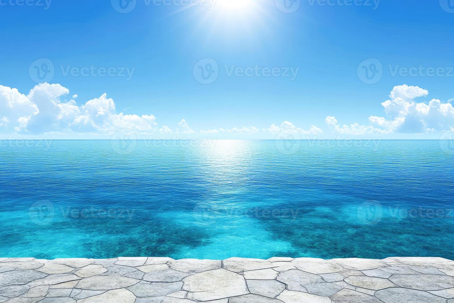 Tranquil ocean view from a stone pier photo