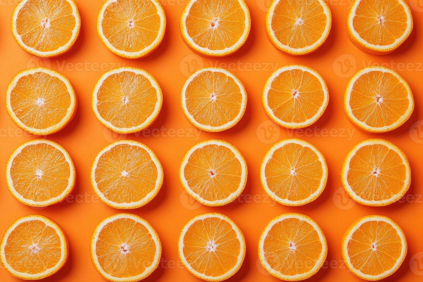 Fresh orange slices arranged in a grid pattern photo