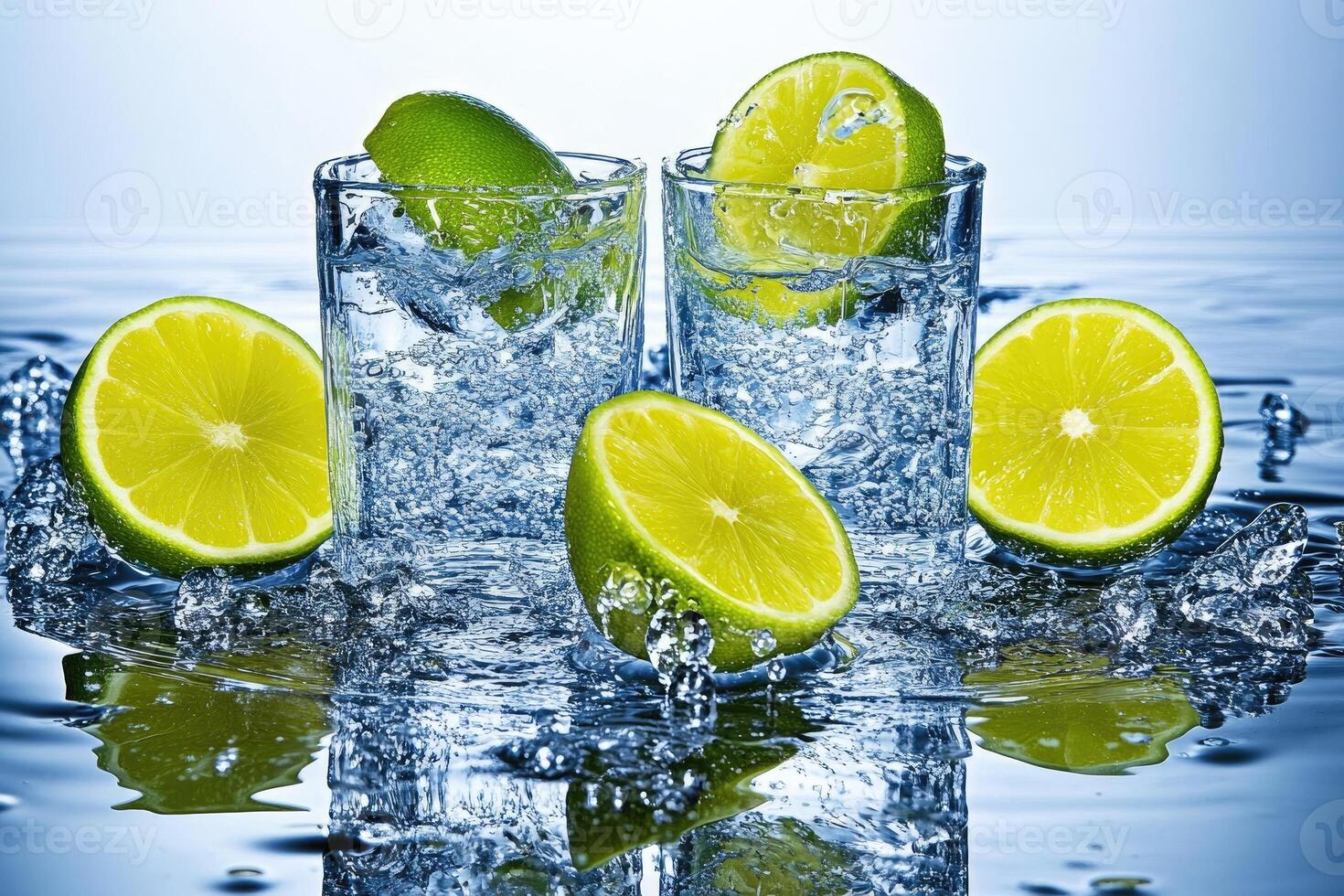 Refreshing lime water in glasses photo