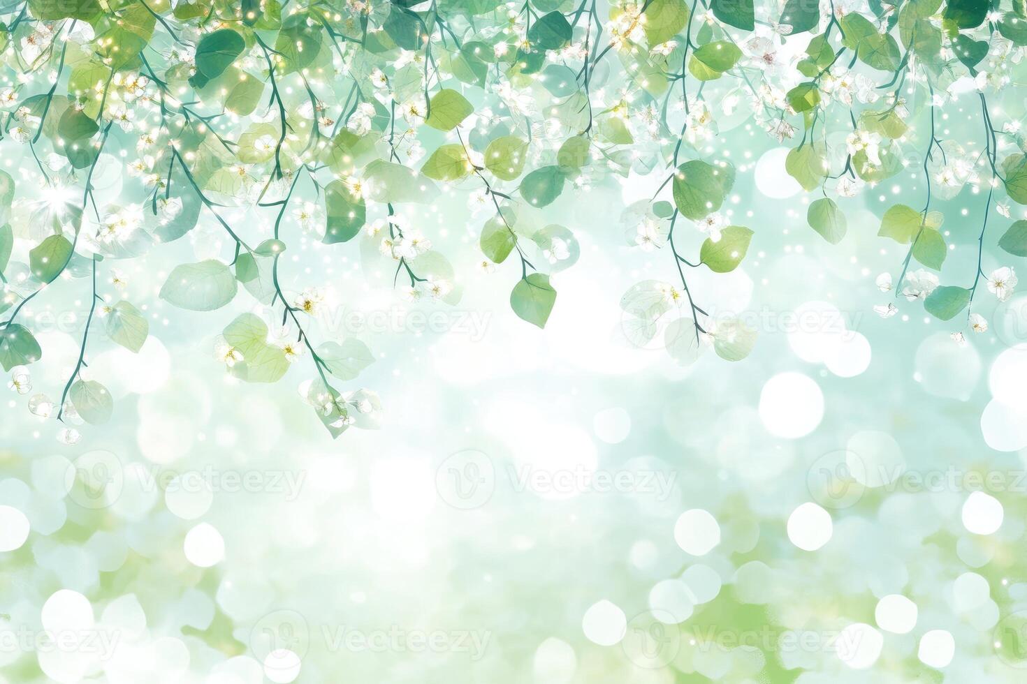Spring background with green leaves and bokeh photo
