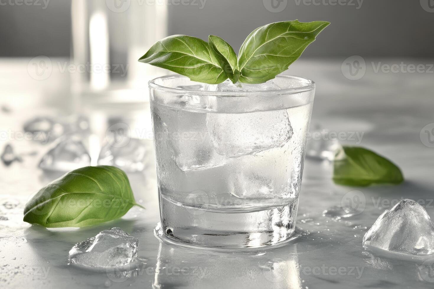 Refreshing vodka cocktail garnished with basil photo