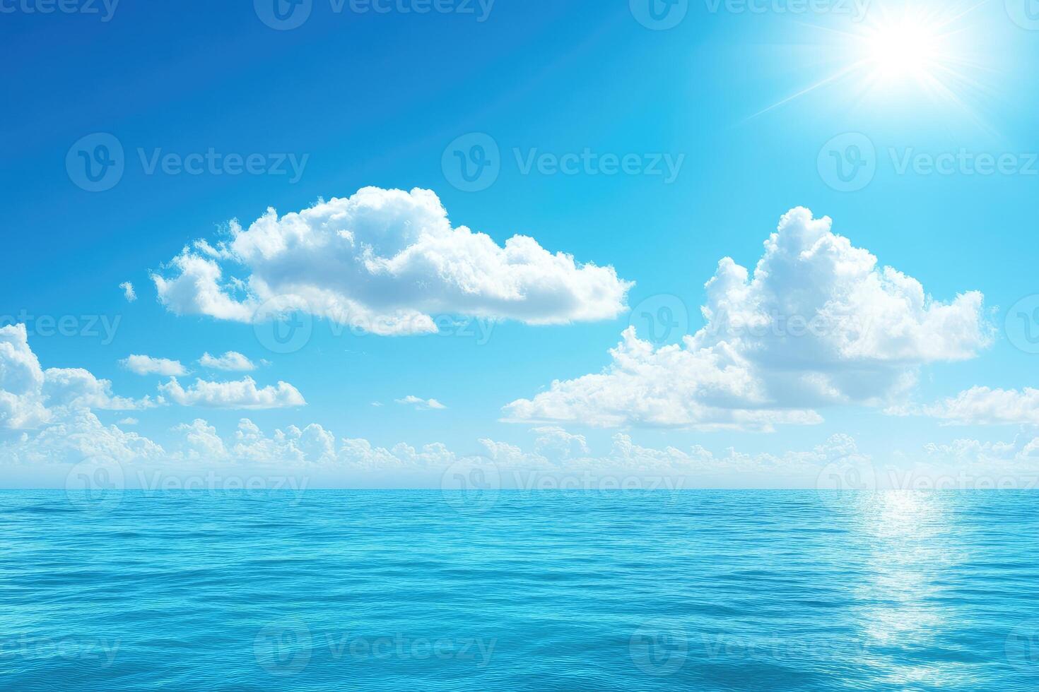 Vast, azure ocean meets a vibrant blue sky photo