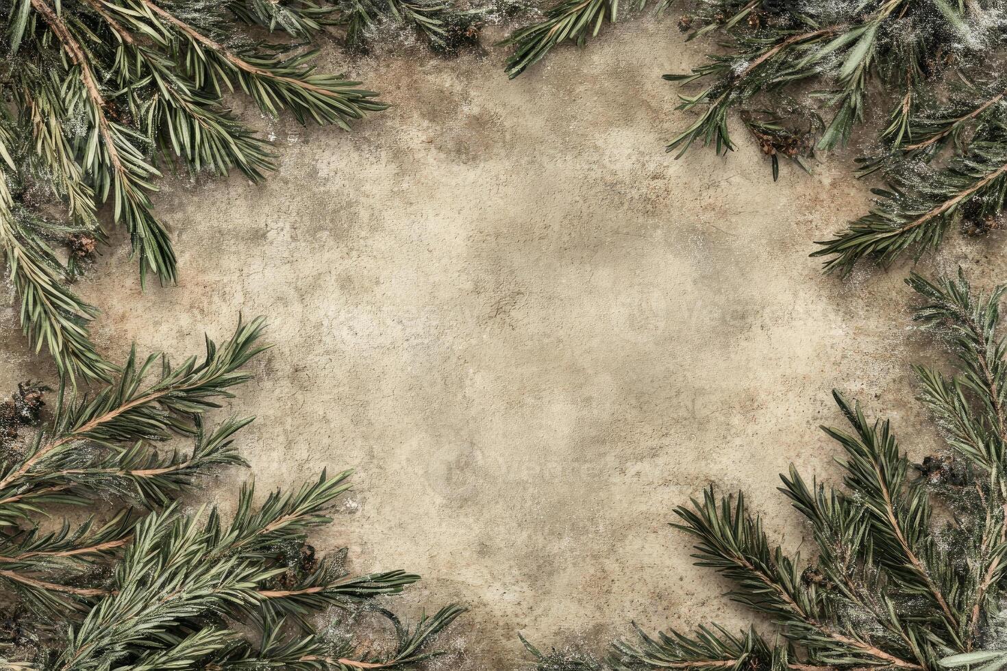 Rustic frame of greenery on weathered stone photo