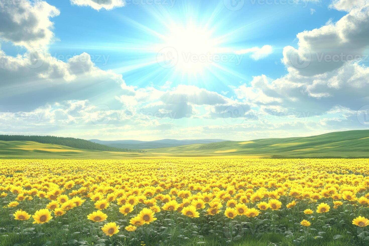 Sun-drenched sunflower field under a vibrant sky photo
