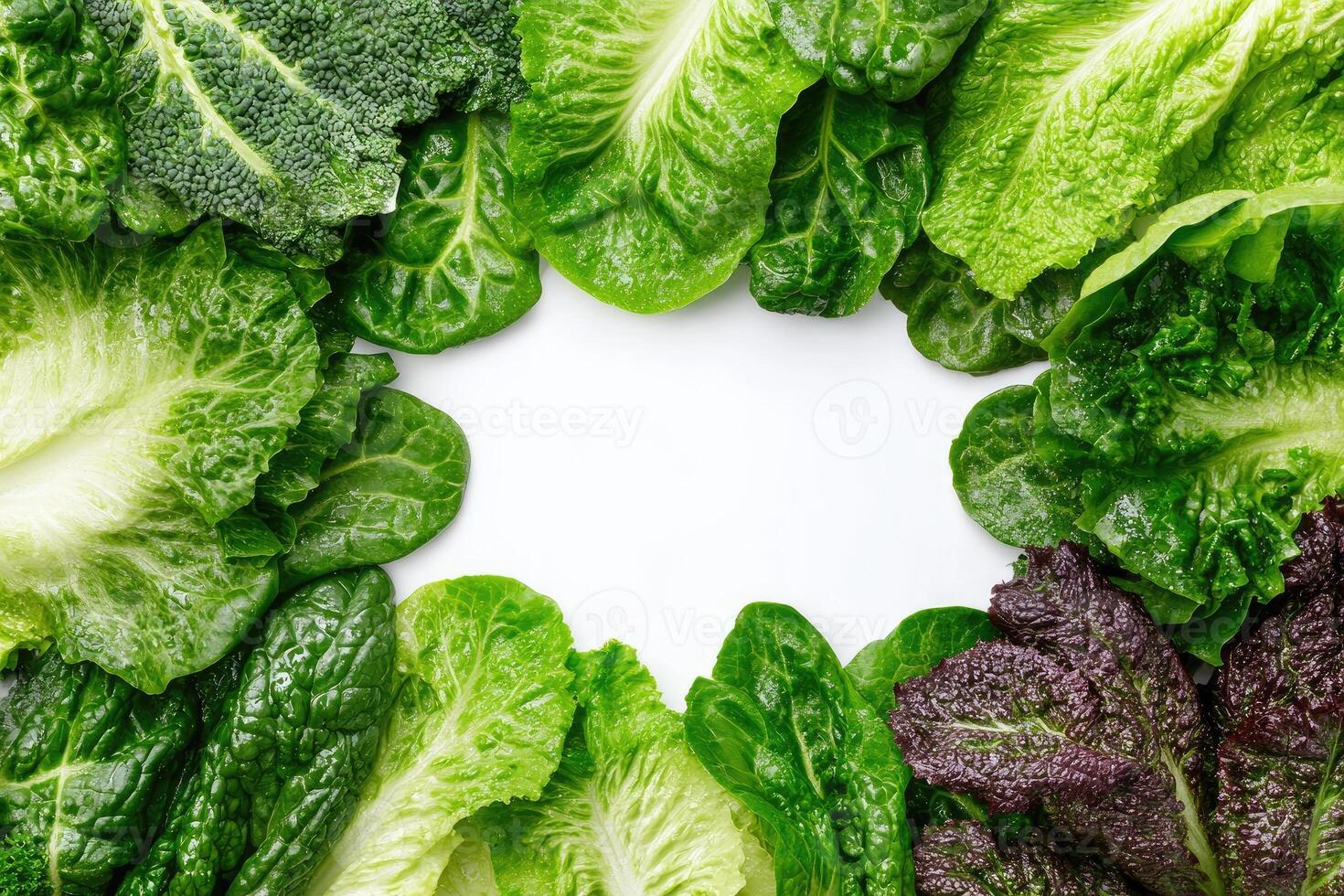 Fresh, vibrant greens arranged in a circle, showcasing various leafy vegetables photo