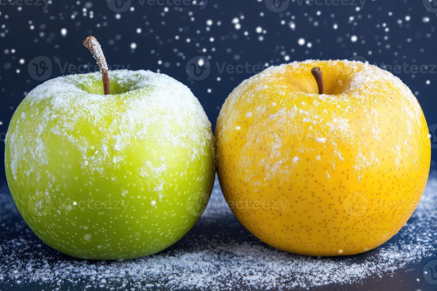 Two apples, dusted with snow photo