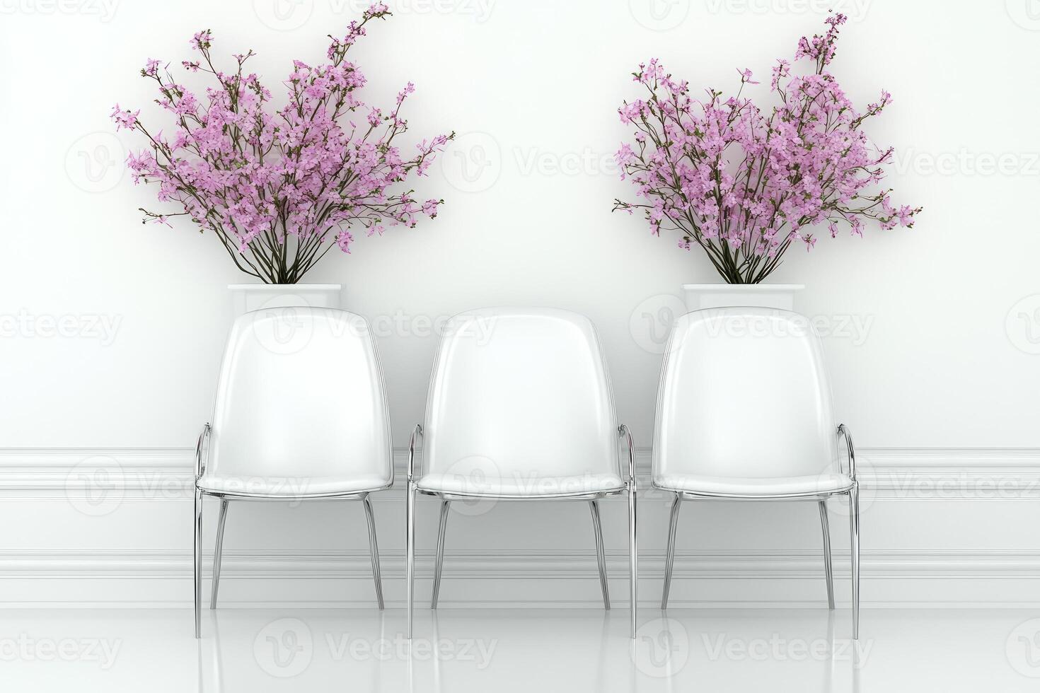 White waiting area with pink flowers photo