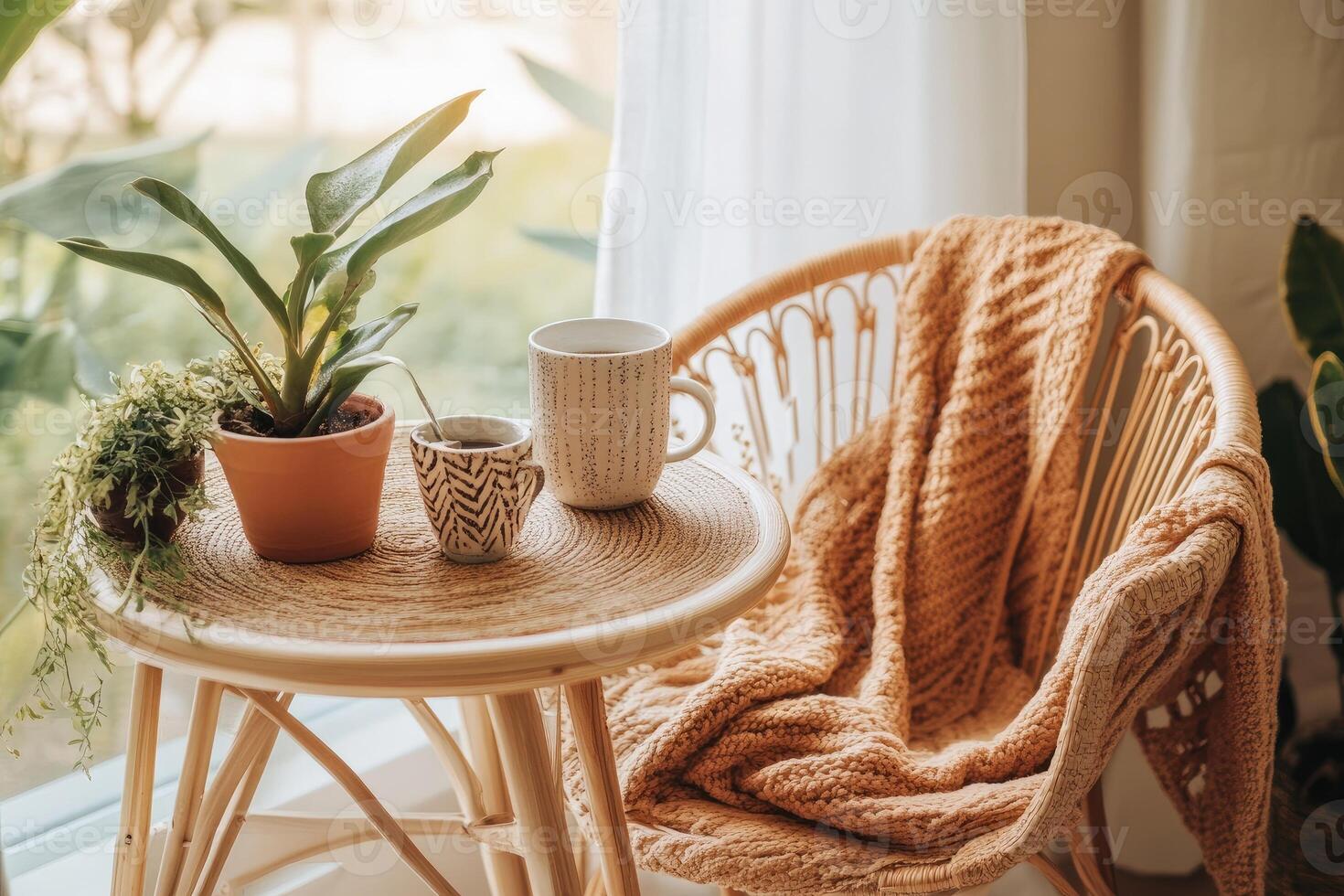 Cozy window seat with tea photo