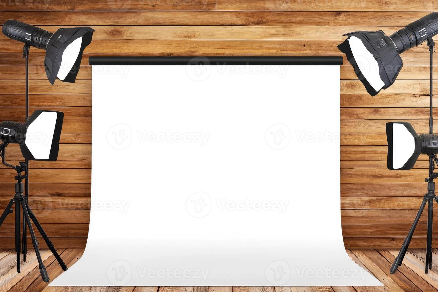 Studio backdrop setup with lights photo