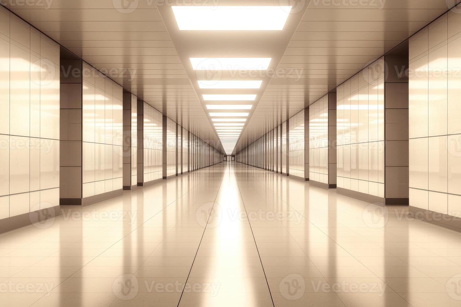 Long, bright corridor with polished surfaces photo