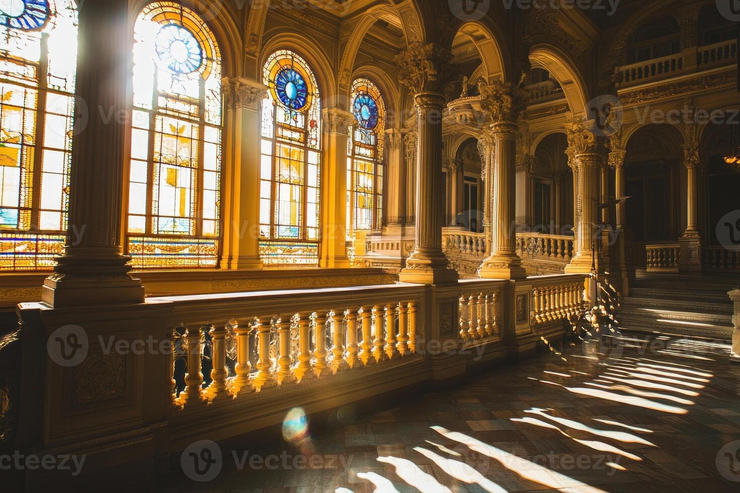 Sunlit grandeur of a stately hall photo