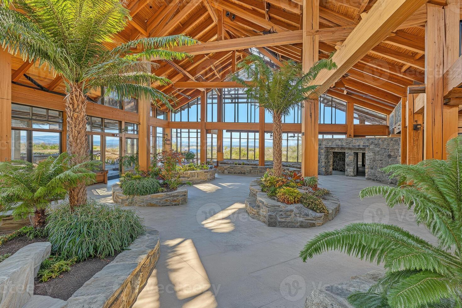 Spacious interior courtyard with natural elements photo