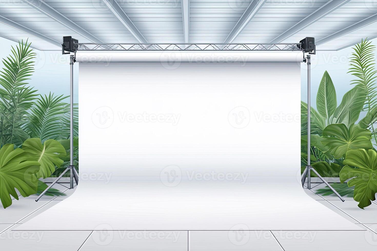 Empty Photo Studio with White Backdrop