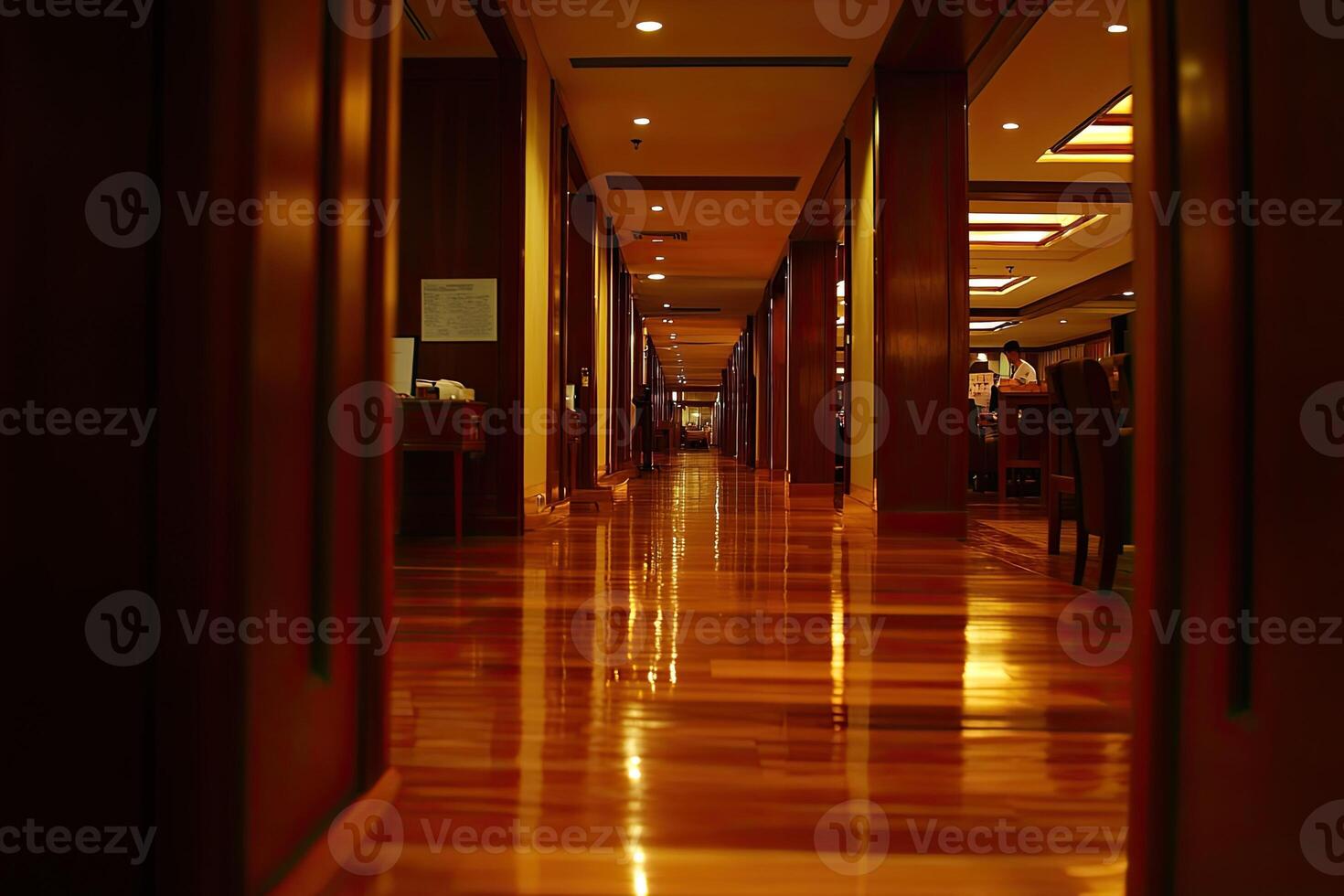 Long, elegant hallway in a hotel photo