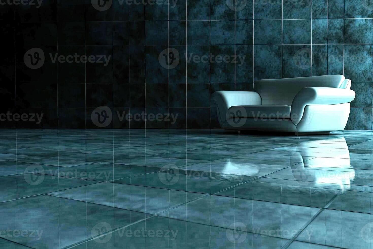 Modern Lounge in a Teal-Tiled Room photo