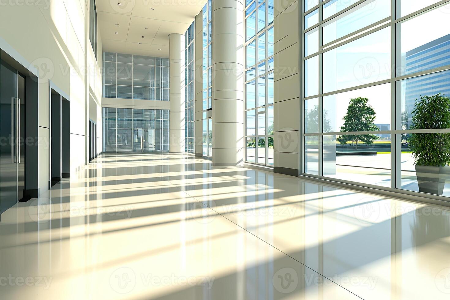 Modern office lobby with natural light photo