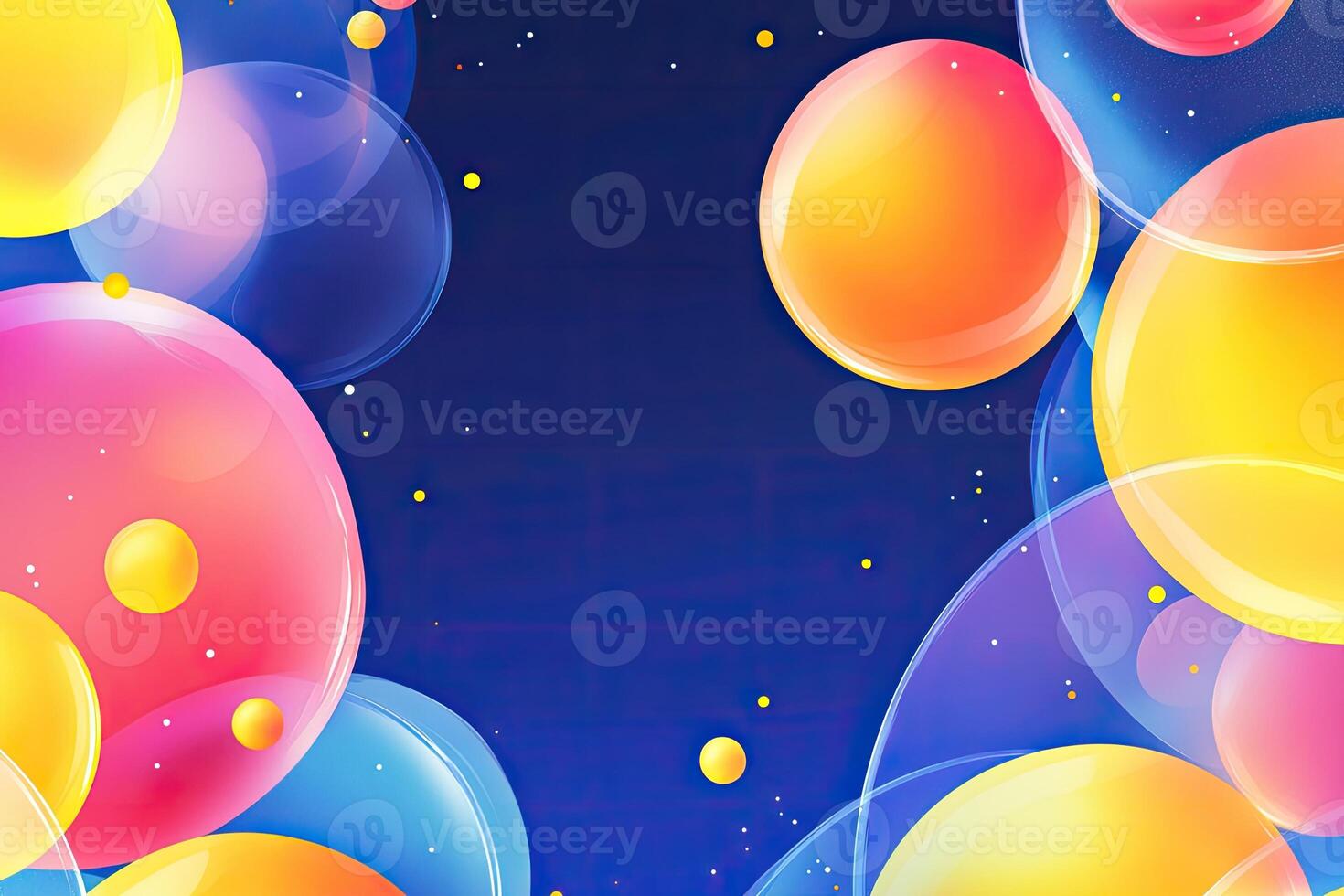 Colorful, translucent bubbles float against a dark backdrop photo