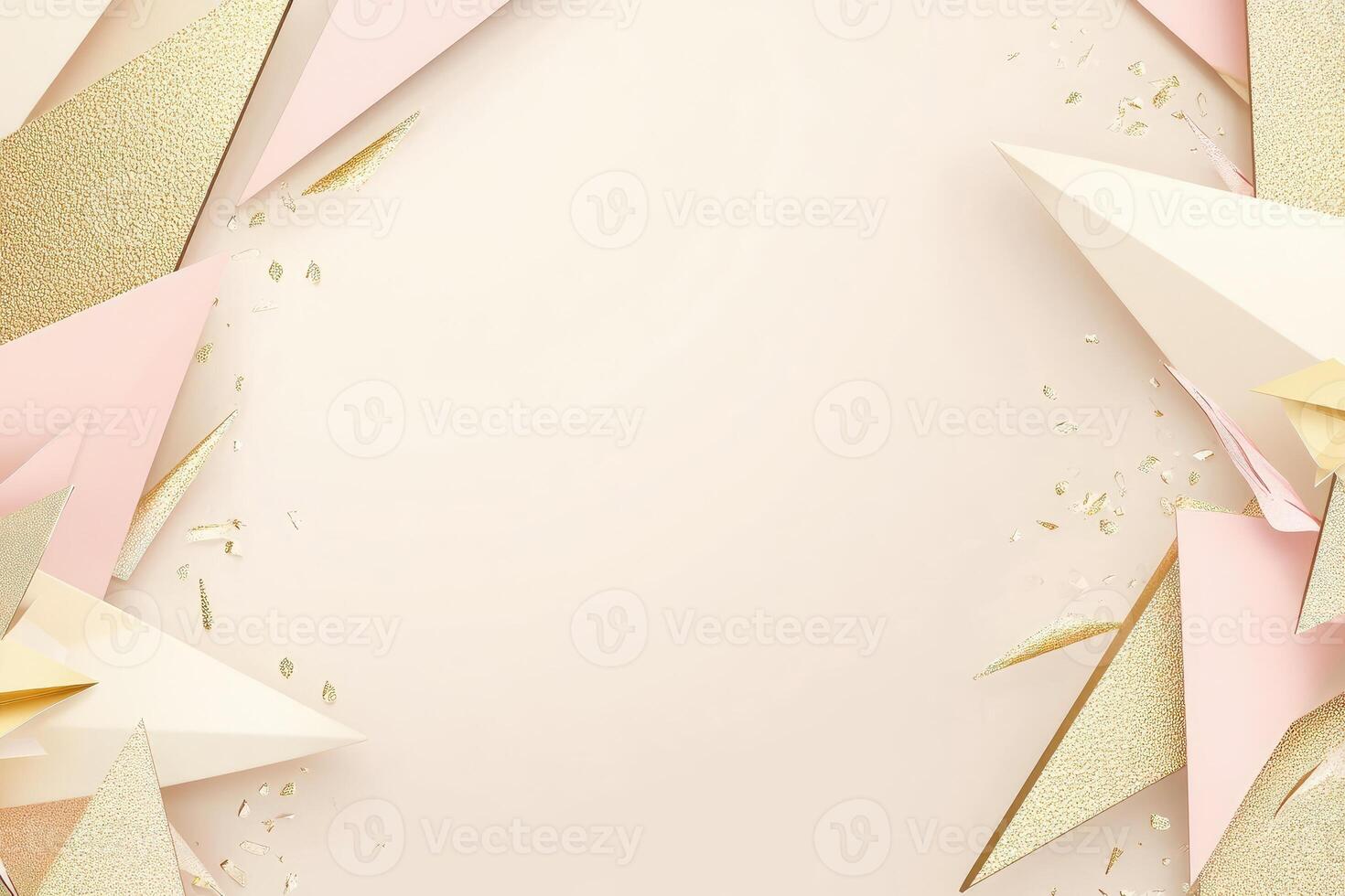 Soft pastel triangles frame a blank center photo