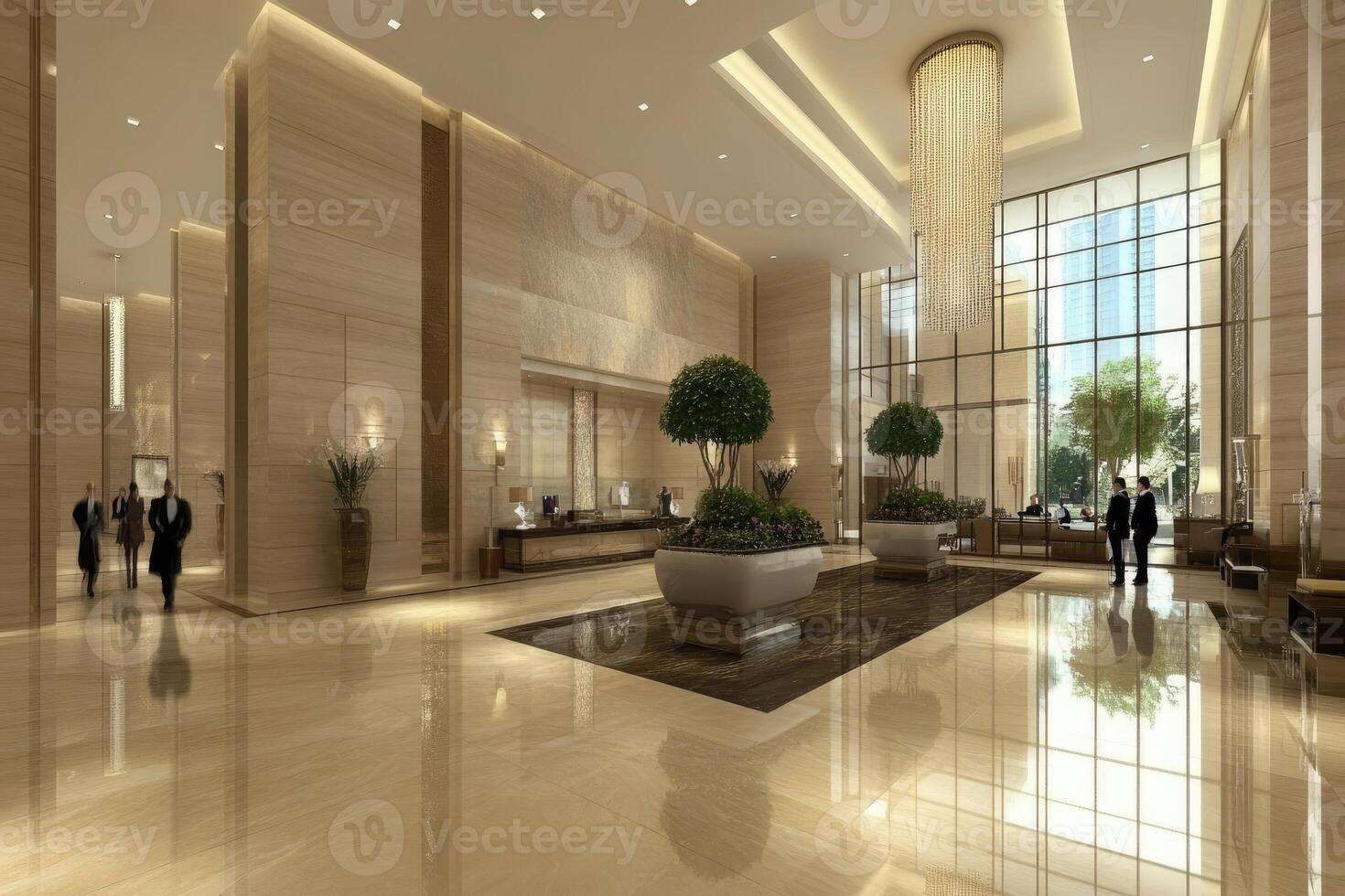 Luxurious hotel lobby with modern design photo