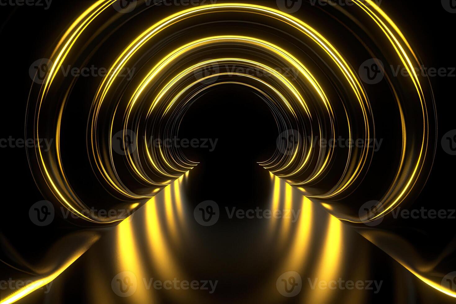 Abstract tunnel with yellow lights and black background photo