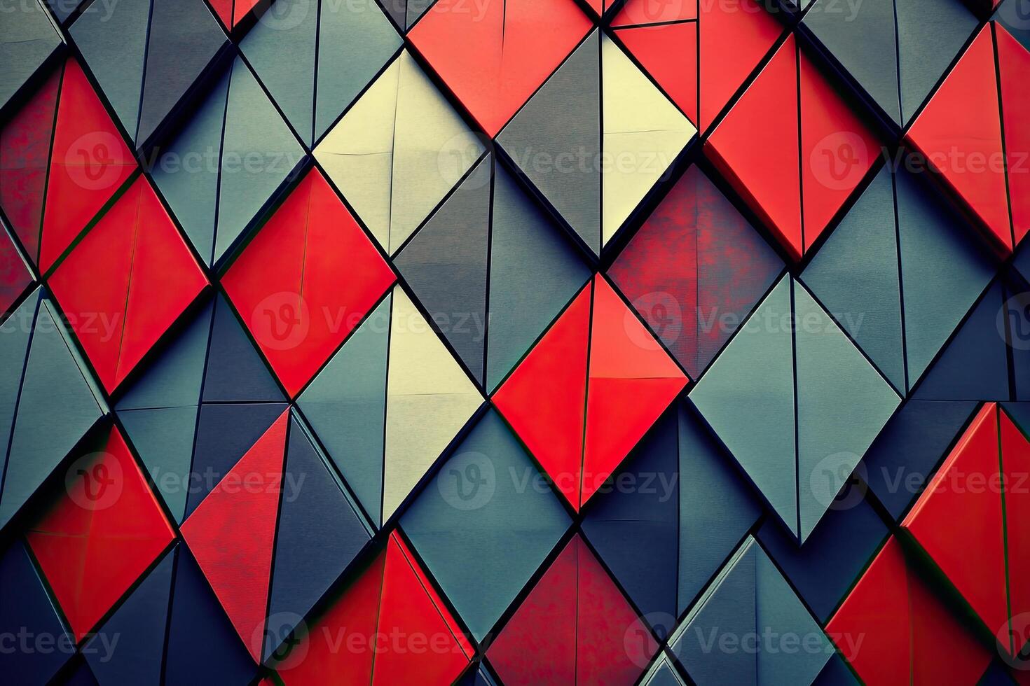 Geometric facade design with vibrant color triangles photo