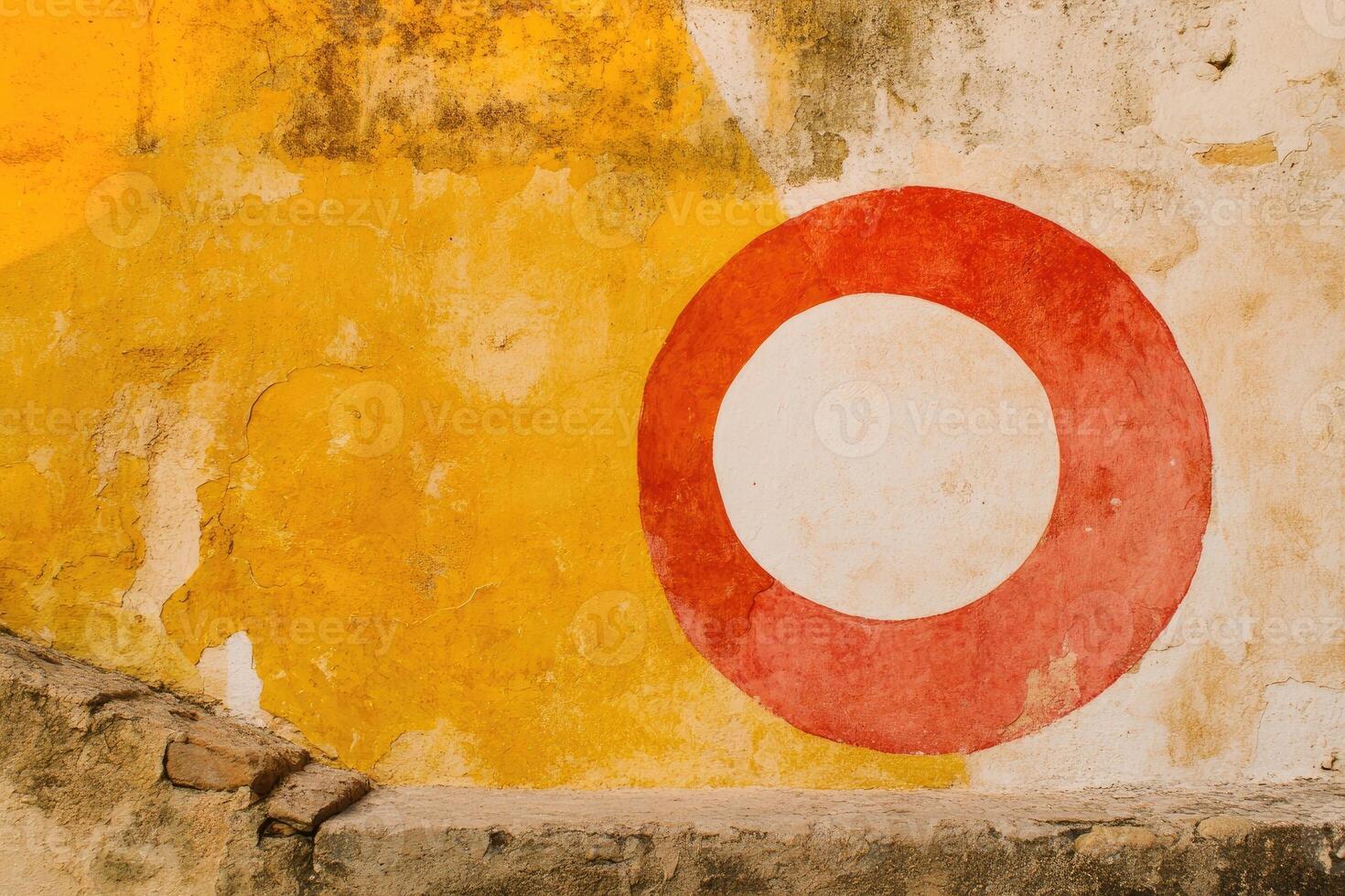 Aged wall with vibrant colors and a circular design photo