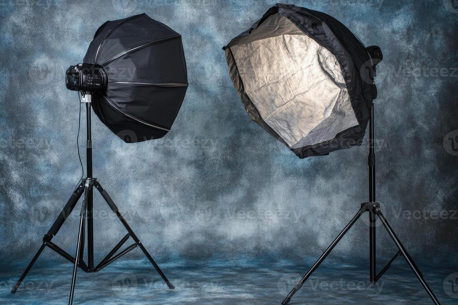 Studio lighting setup with diffusers photo