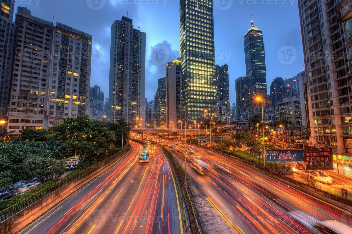 Busy urban highway at twilight photo