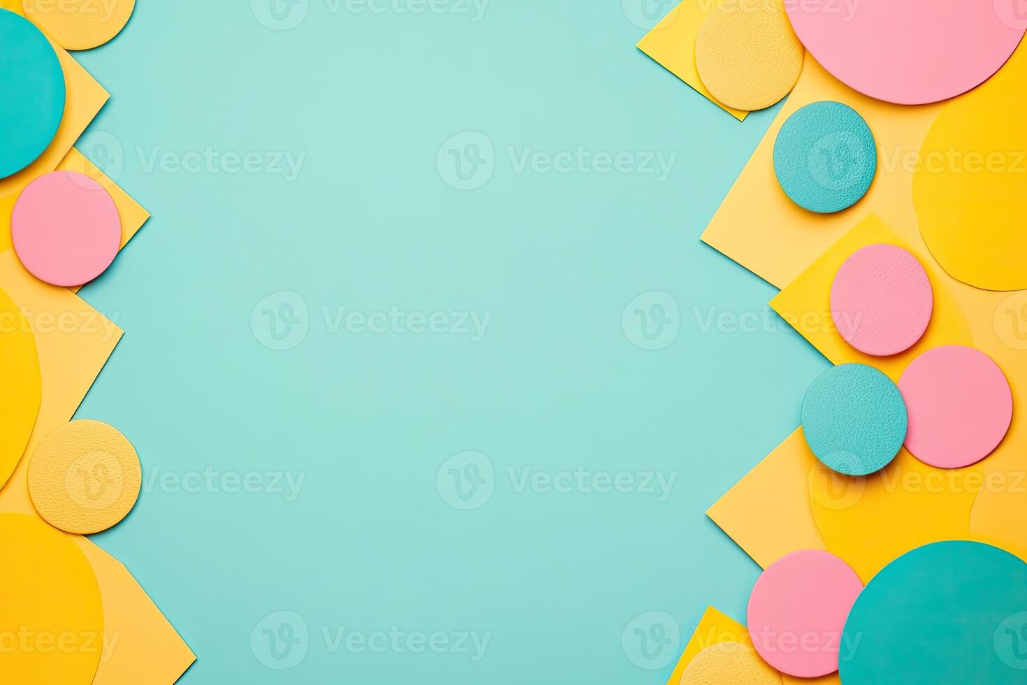 Colorful geometric shapes on a teal background photo