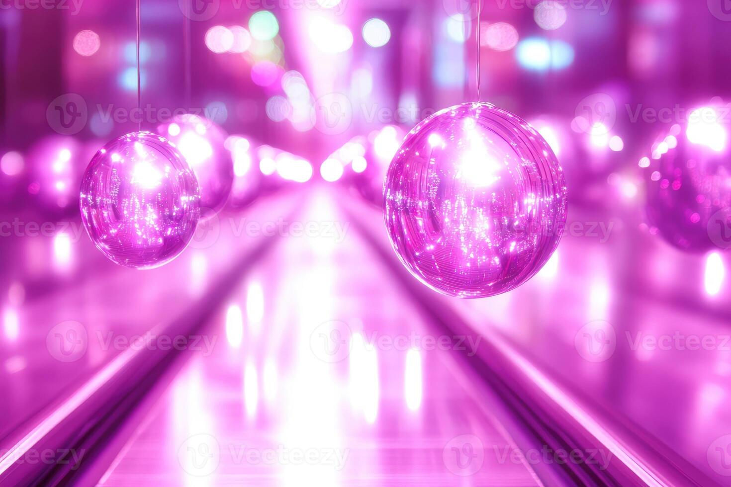Magenta moving walkway with reflective orbs photo