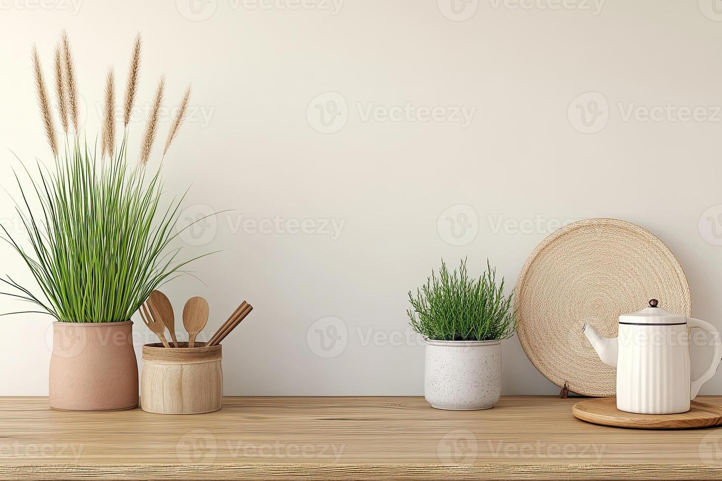 Neutral kitchen countertop scene photo