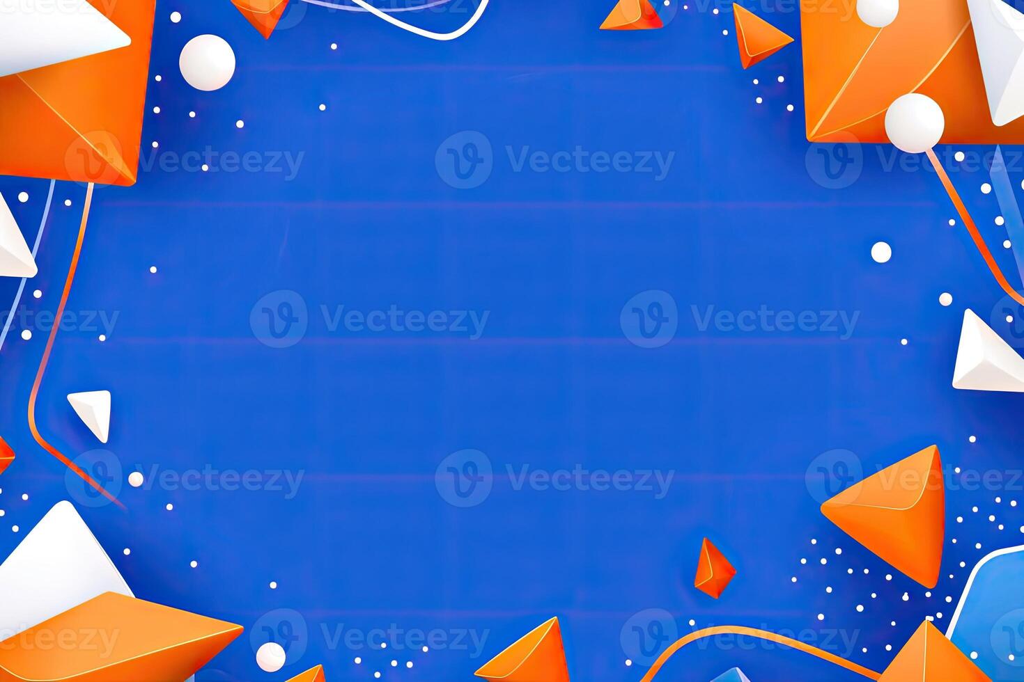 Vibrant geometric shapes frame a bold blue background photo