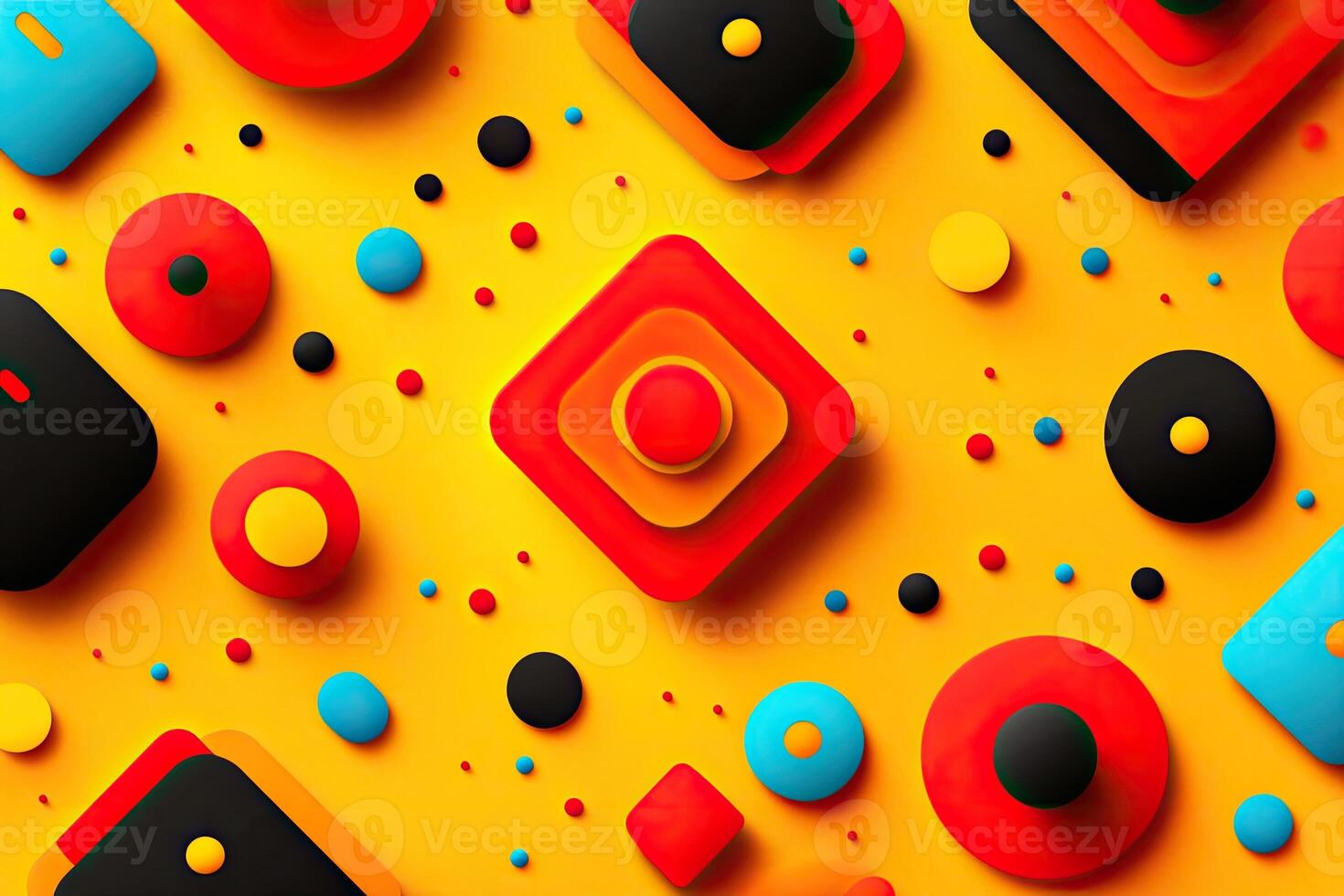 Geometric shapes in vibrant colors on a yellow background photo