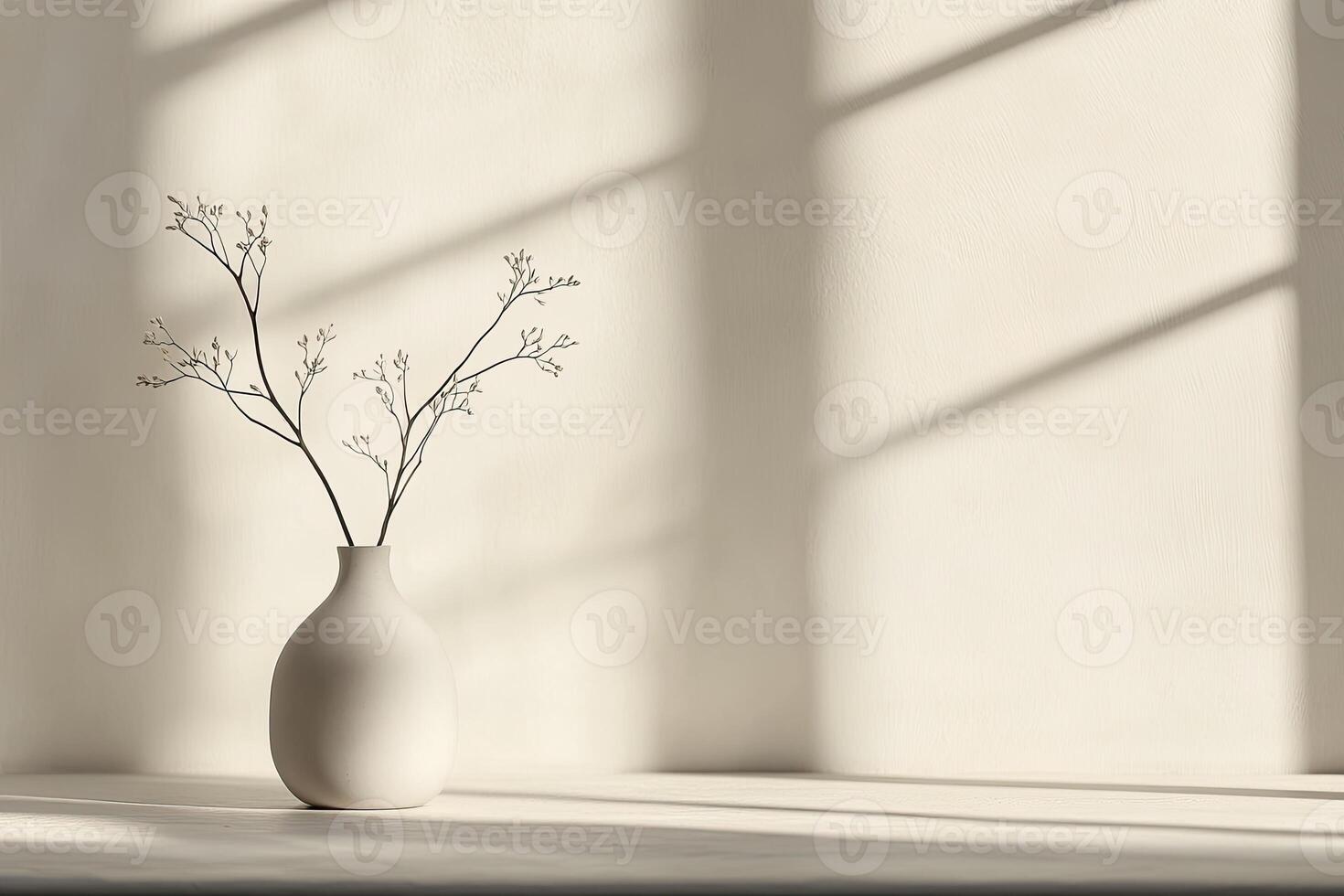 Minimalist vase with delicate branches, bathed in natural light photo