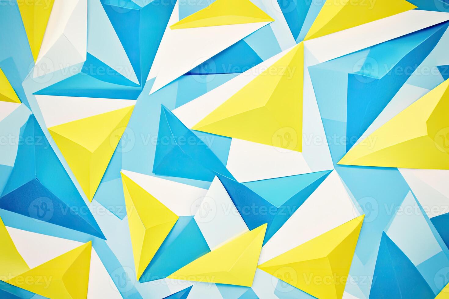 Abstract geometric pattern of overlapping triangles in vibrant yellow and blue photo