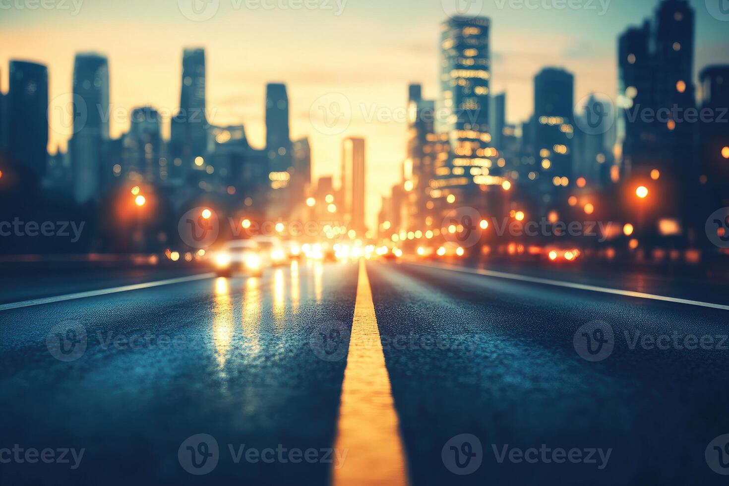 Urban roadway at sunset photo