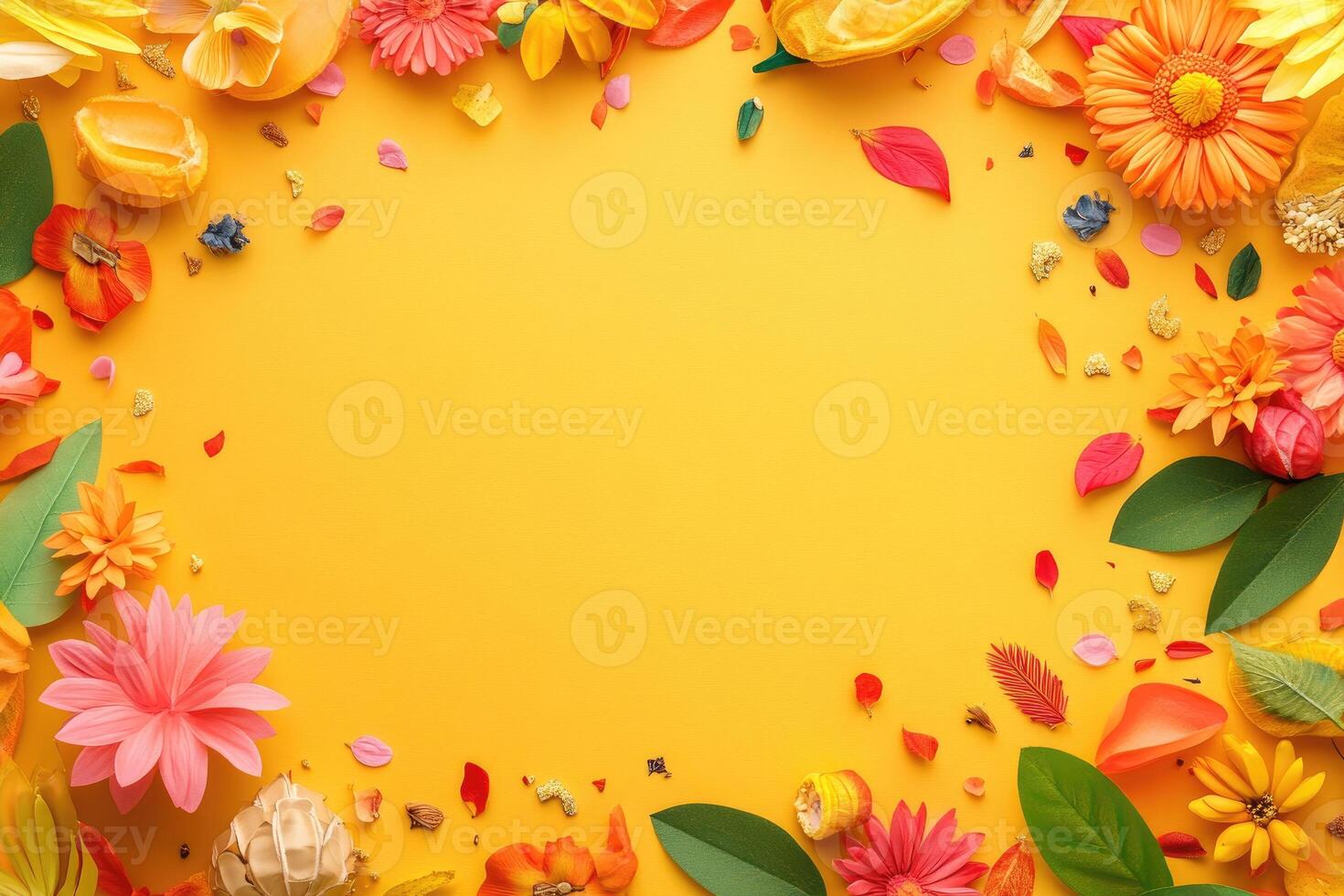 Colorful floral arrangement on a bright yellow background photo