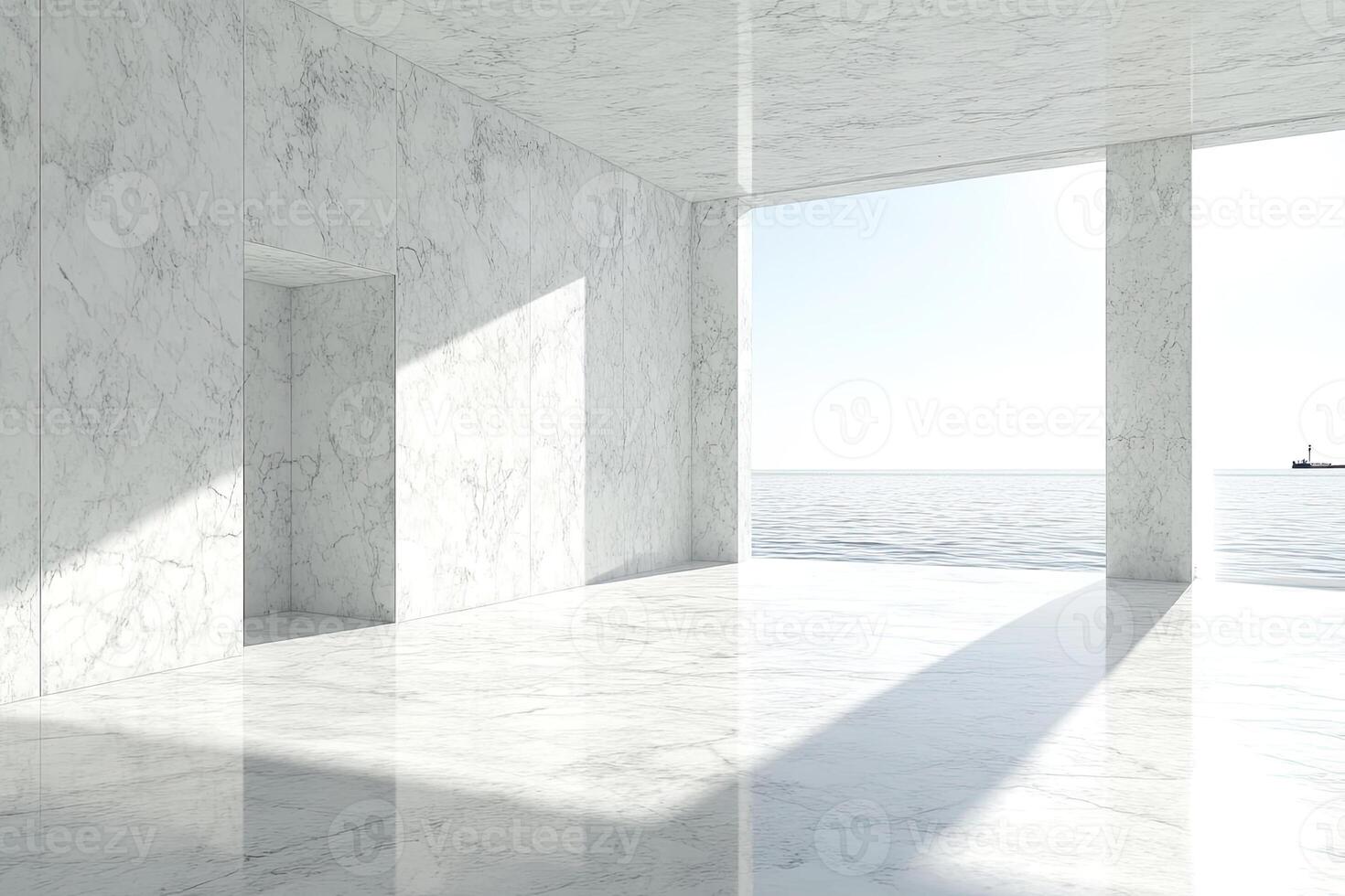 Modern minimalist interior with ocean view photo