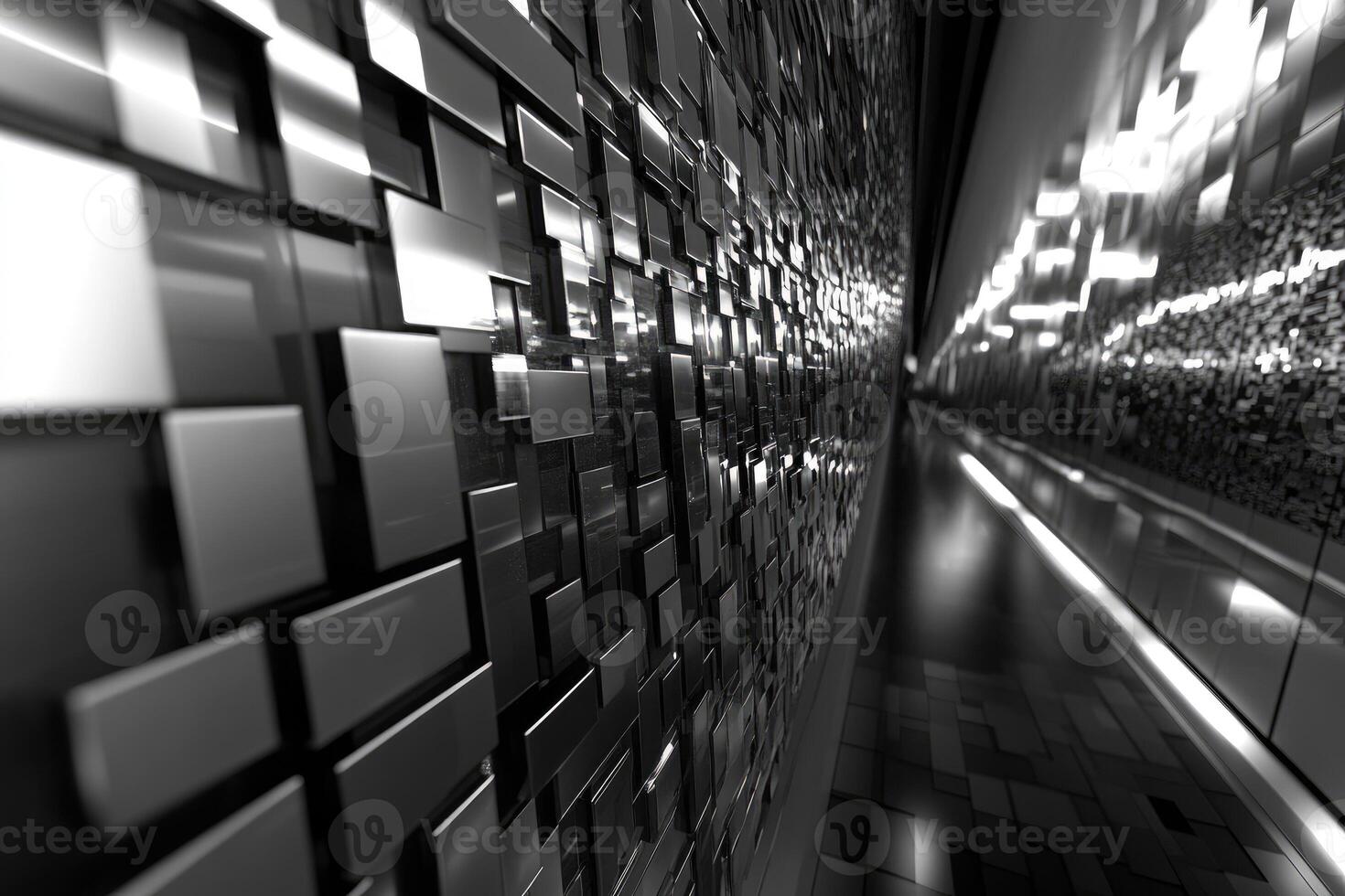 Metallic tunnel corridor, reflecting squares photo