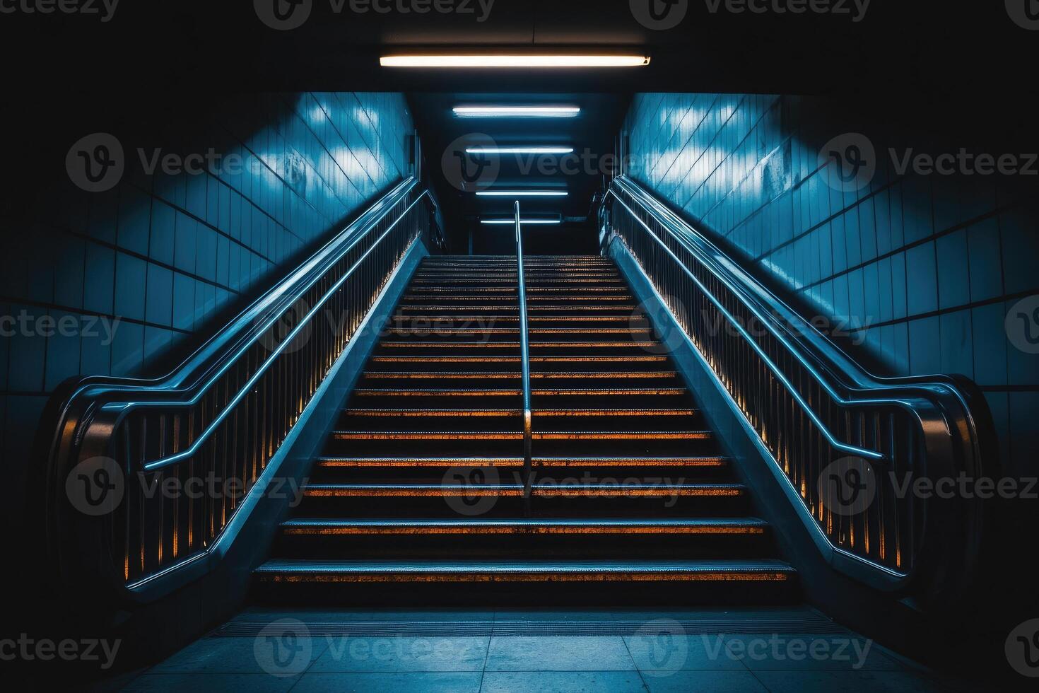Underground Stairwell Ascending into Darkness photo