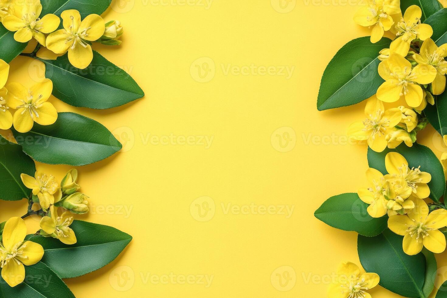 Yellow floral border on vibrant yellow background photo