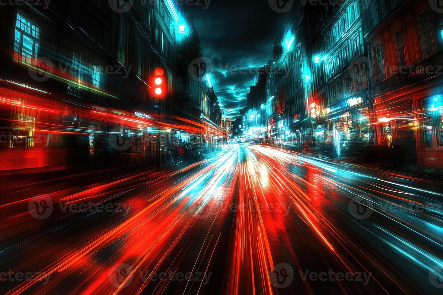 City Street at Night with Motion Blur photo