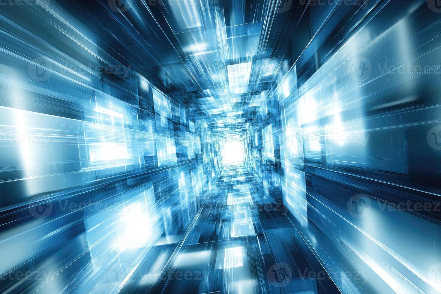 Digital tunnel of light and squares photo