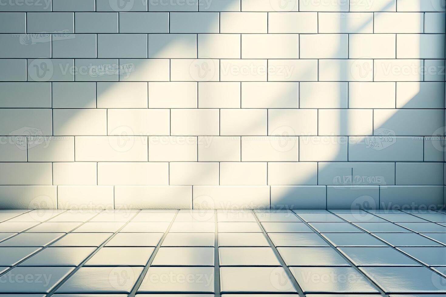 An empty room with a white tiled floor photo