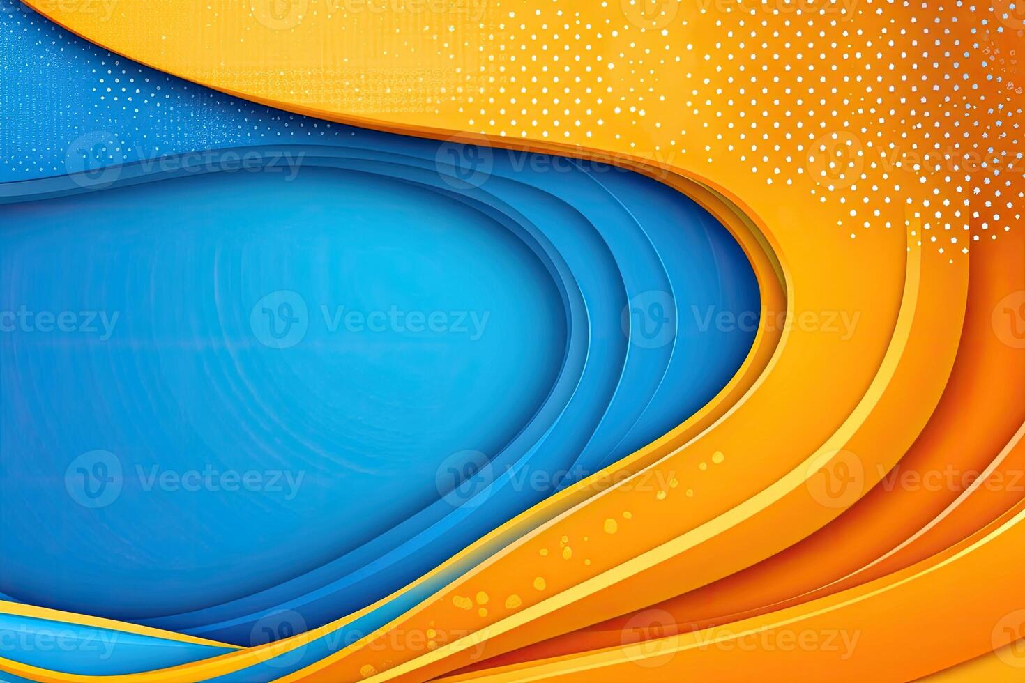 Vibrant abstract background with overlapping orange and blue curved shapes. Detailed design with textured patterns and dotted elements photo