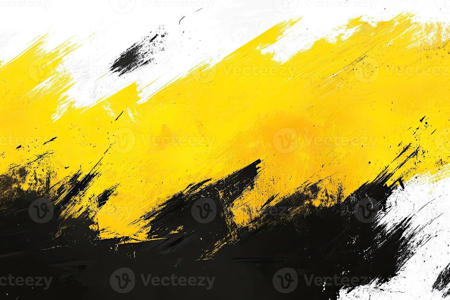 Bold brushstrokes of yellow and black paint on white photo