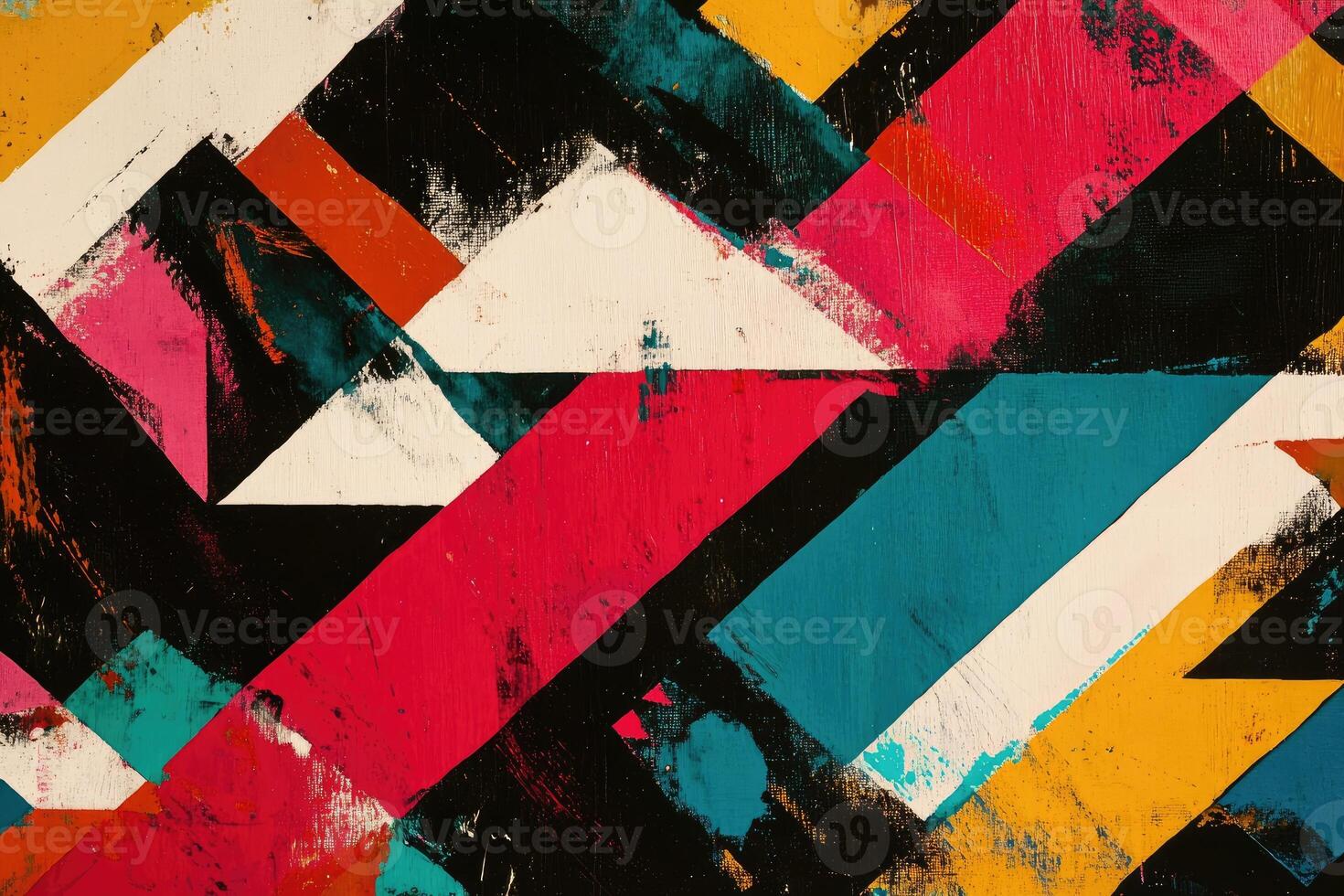 Abstract geometric pattern with bold colors and textured brushstrokes photo